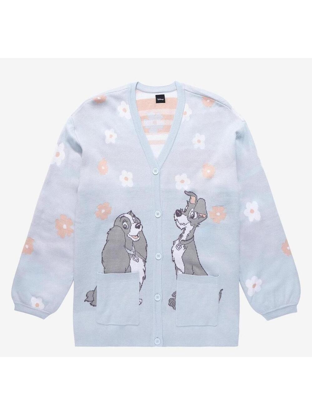 Disney Lady and the Tramp knit women's size L cardigan light blue